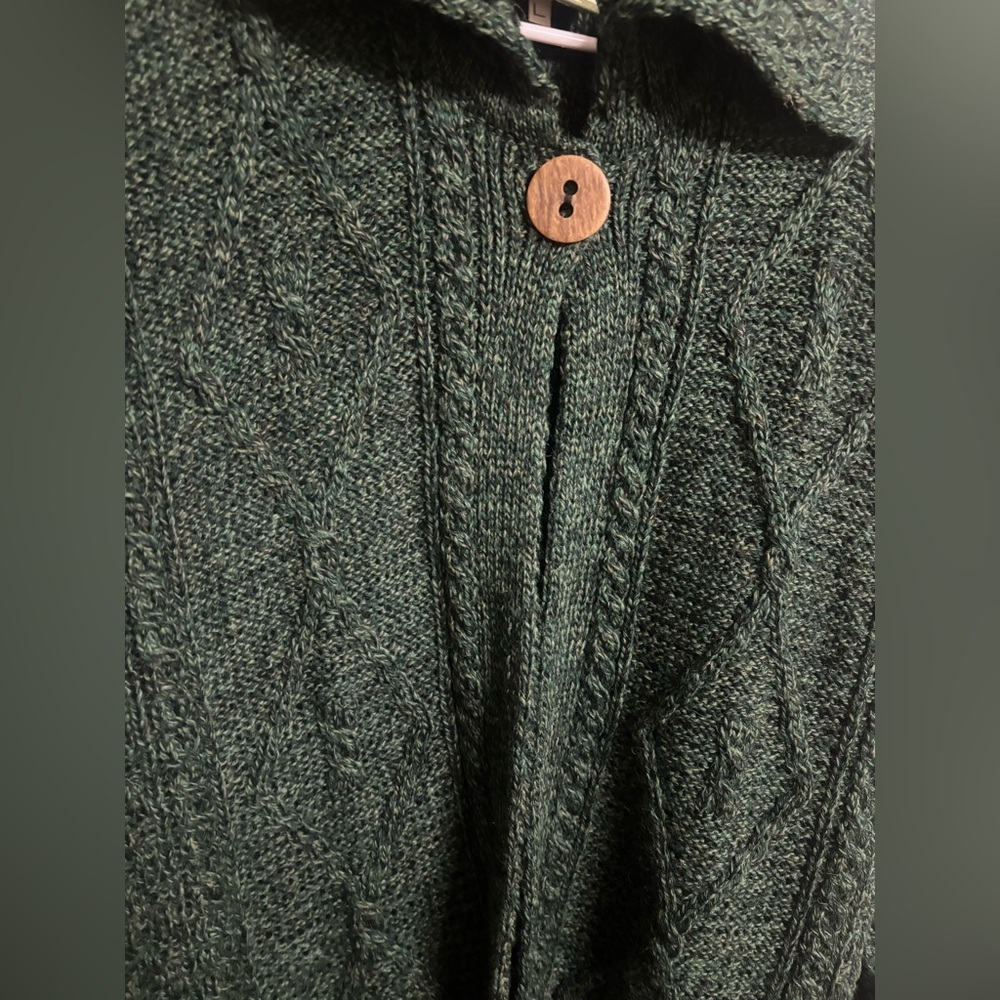 Carraig Donn Cable Knit Wool Cardigan Sweater Green Single Button Large Ireland - Picture 2 of 7